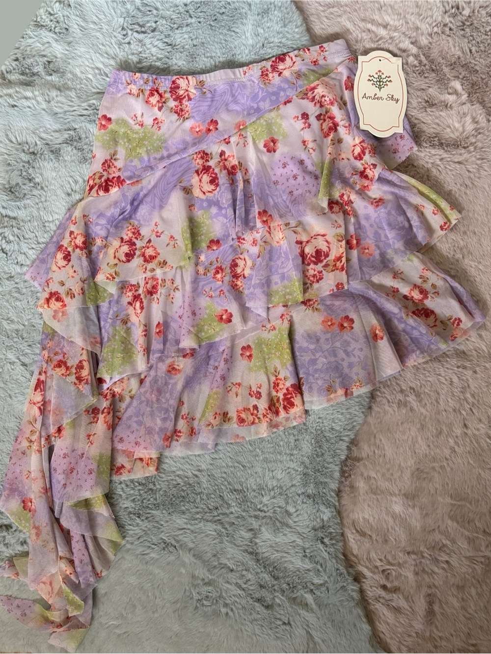 Amber sky asymmetrical purple ruffle tier whimsy skirt